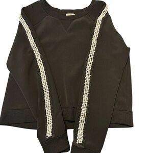 Juicy Couture Rhinestone & Faux Pearl Raglan sleeve Black Top Size M- Bling Y2K